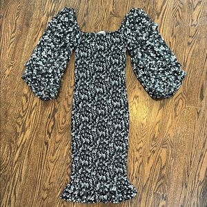 Petal & Pup Black and White Bishop Sleeve Bodycon Dress